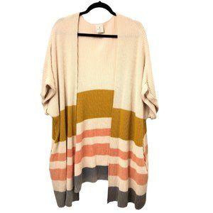 By Together Collection Boho Colorblock Striped Dolman Short Sleeve Cardigan S/M